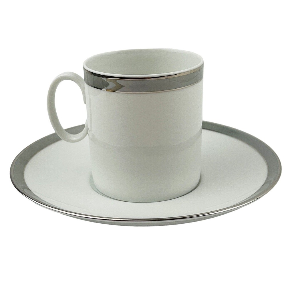 Vintage Thomas Flat Cup & Saucer Set 3" Gray‎ Platinum Band & Trim THO194